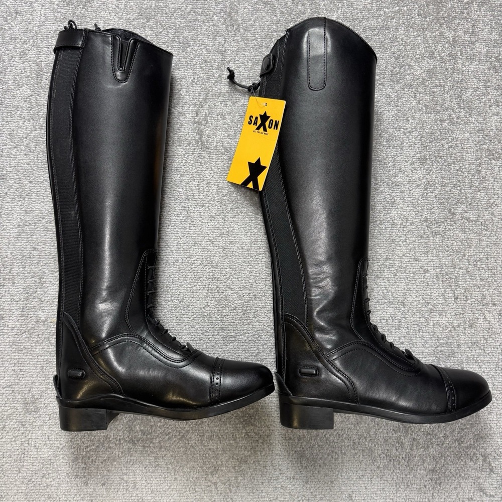 NEW w/Tag Saxon Syntovia Equestrian Black High Riding Boots Slim Calf Womens 5.5